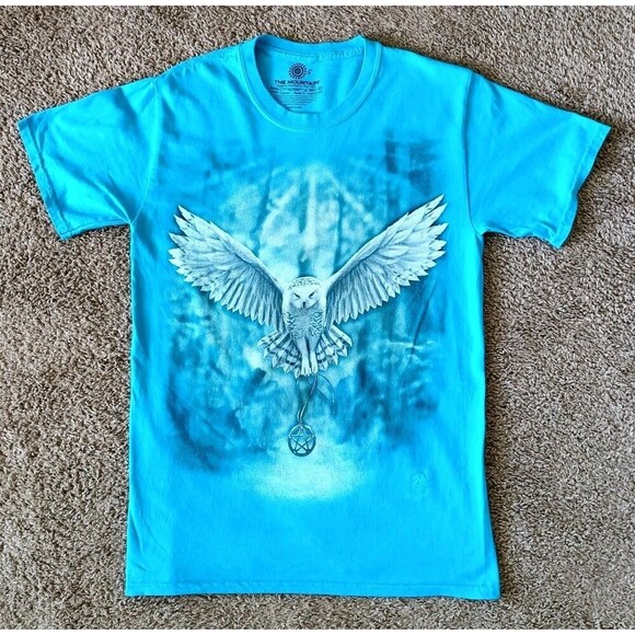 The Mountain Other - The Mountain T-Shirt Men's Small White Owl Blue Short Sleeve